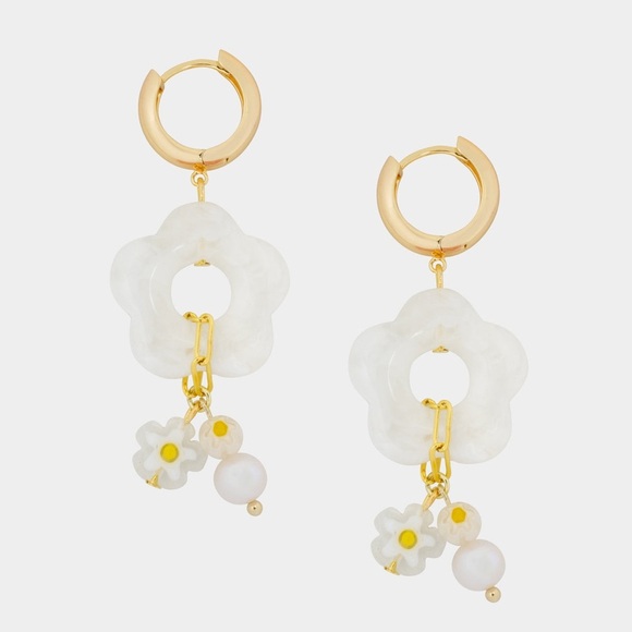 New Siizu x Free People Rachel Floral Earrings Eco-Friendly Sustainable Gold - Picture 1 of 5